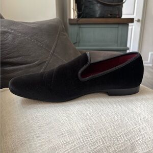Joseph Abboud Black Velvet Slip-On Loafers with Wine Interior
